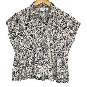 Rachel Zoe 100% Linen Floral Print Women's Cropped Short-sleeve Shirt